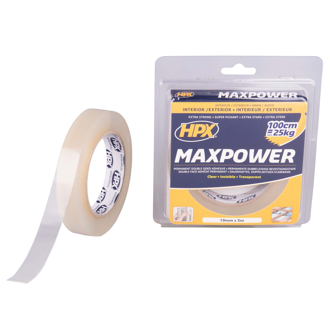 Cinta doble cara Max Power transparente (19mm x 2m)